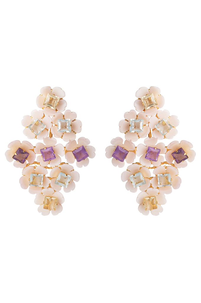 Pink Millefleur Earring with Amethyst and Lemon and Blue Quartz