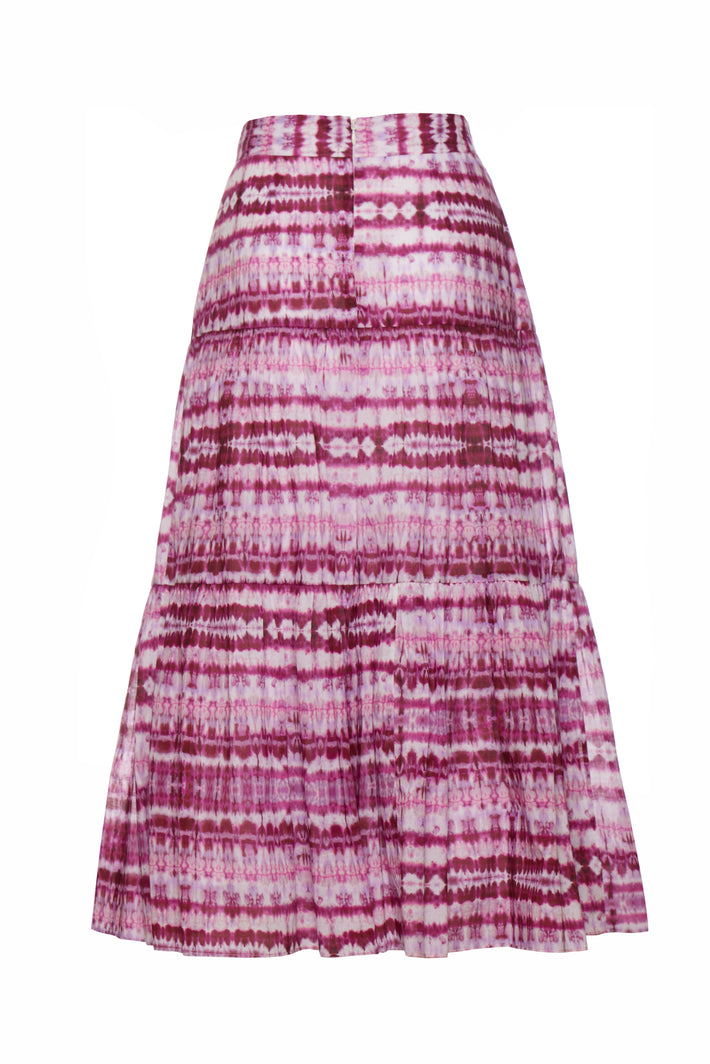 Tiered Midi Skirt - Pink Tie Dye