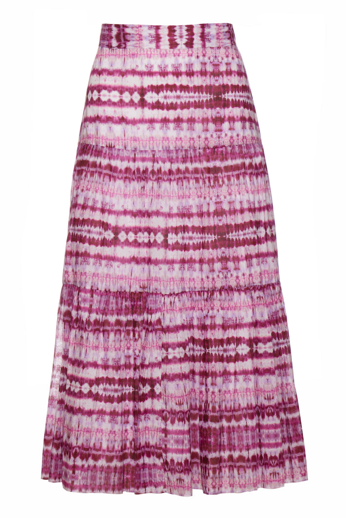 Tiered Midi Skirt - Pink Tie Dye