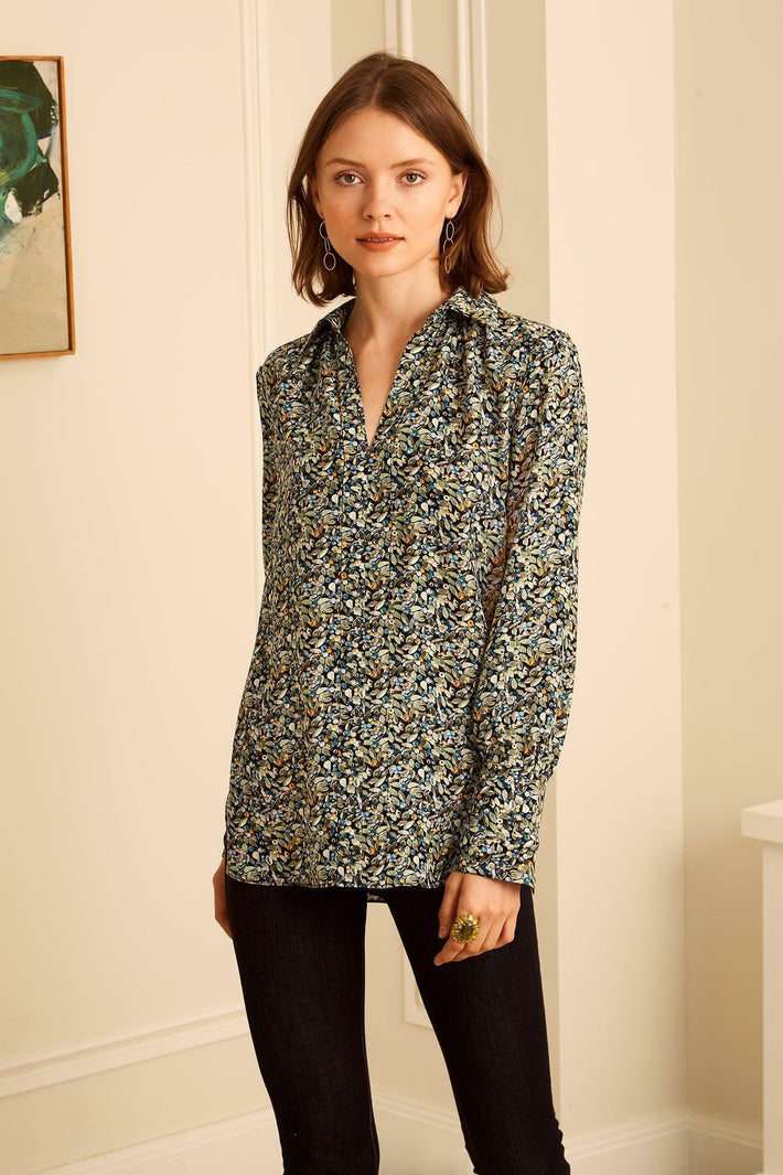 Laurel Blouse Teal Berry Charmeuse