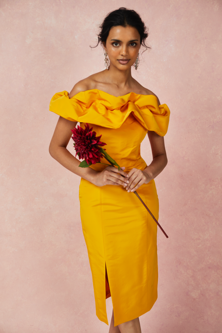 Valencia Dress in Mango Silk Faille (AVAILABLE COLLECTION)