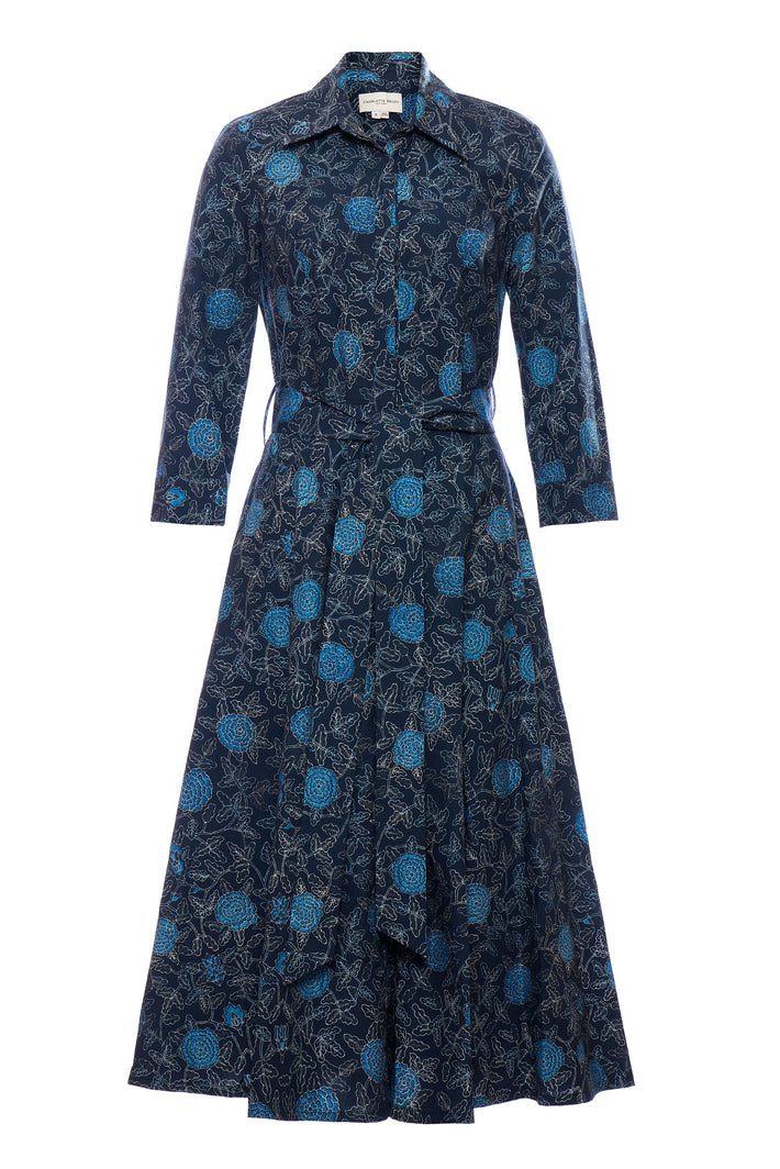 Hepburn Dress - Navy Floral Batik