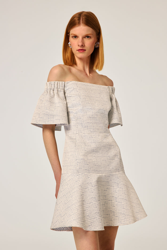 Off the Shoulder Dress - Skybox Brocade