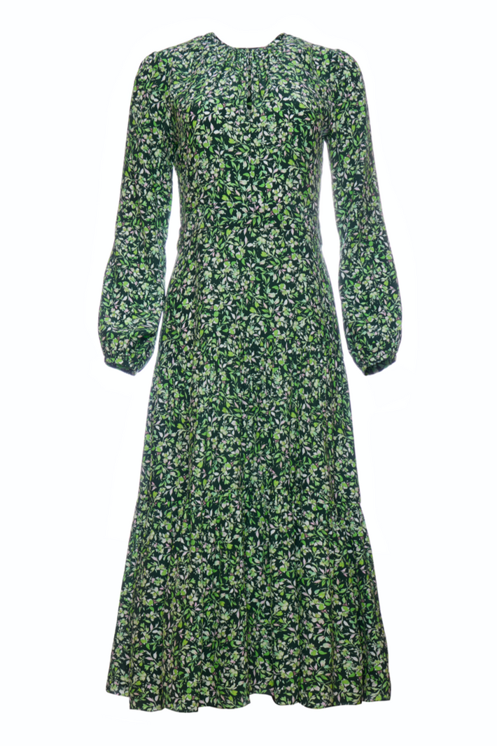 Keyhole Midi Dress - Verde Flores
