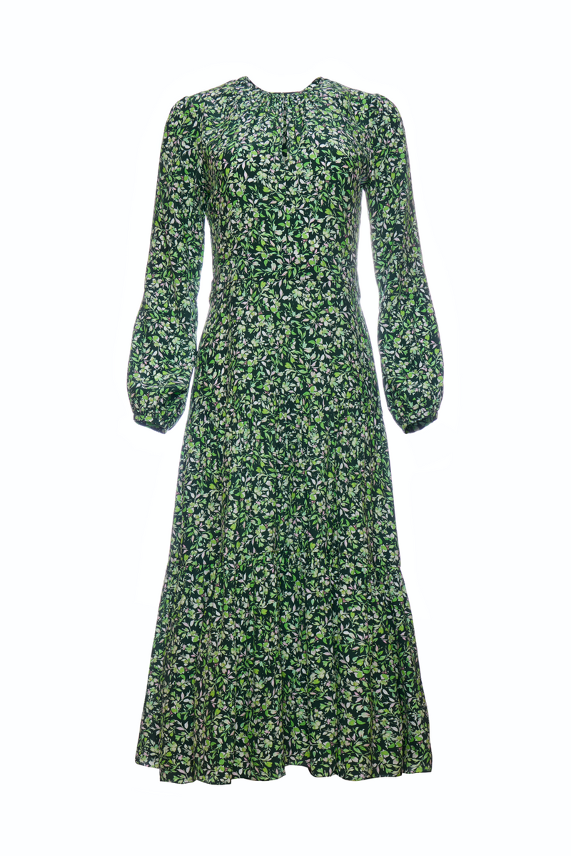 Keyhole Midi Dress - Verde Flores