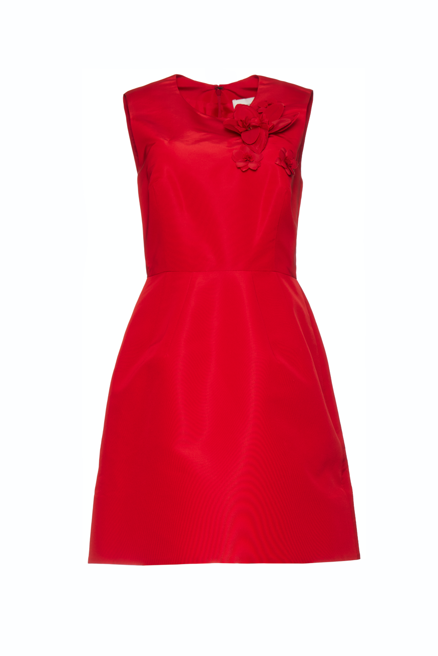 Bonita Dress - Red with Flower Embellishment