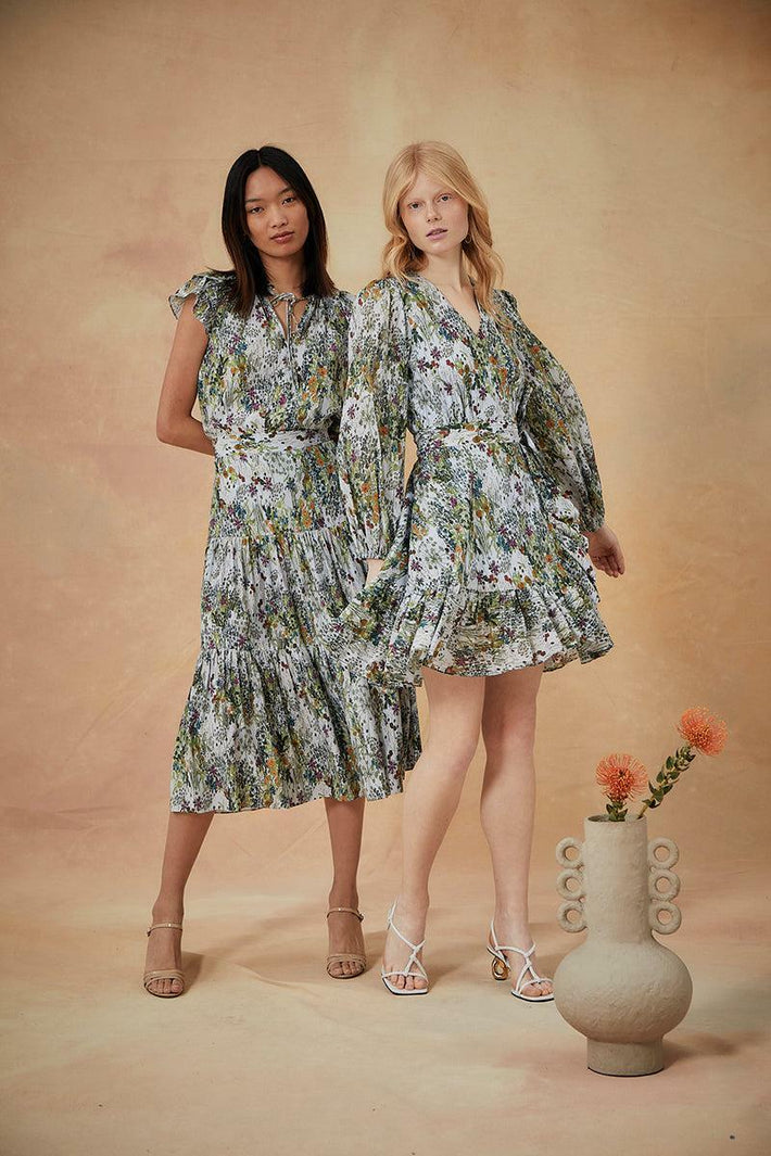Tiered Midi Skirt - Sky English Garden