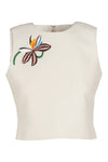 Crop Tank -  Ivory With Flower Embellishment - Size 10