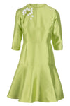 3/4 Sleeve Fit And Flare Dress - Chartreuse With Beaded Flower