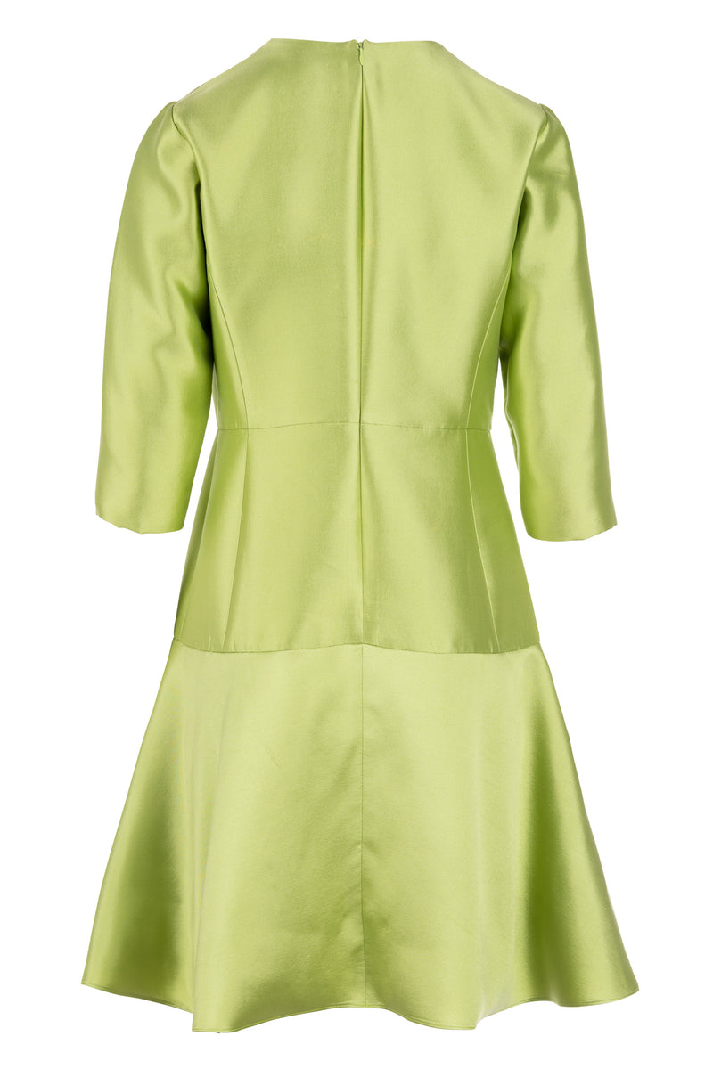 3/4 Sleeve Fit And Flare Dress - Chartreuse With Beaded Flower