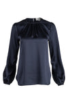 Keyhole Blouse - Navy Hammered