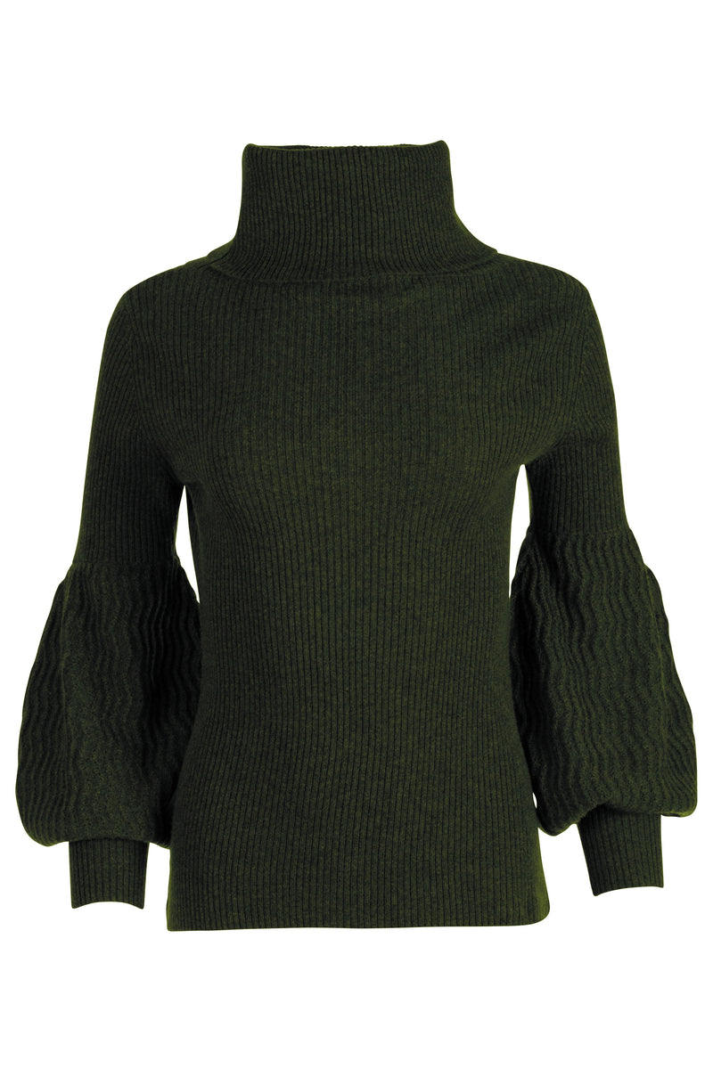 Bulb Sleeve Turtleneck - Olive