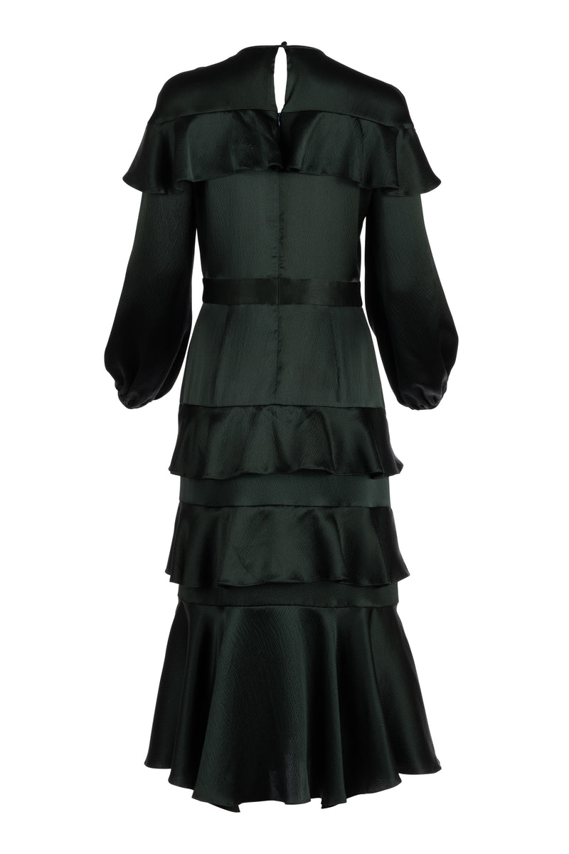 Cascade Ruffle Dress - Hunter Green