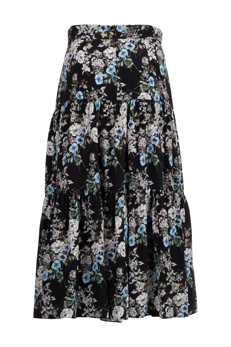 Tiered Midi Skirt - Black Winter Blossom