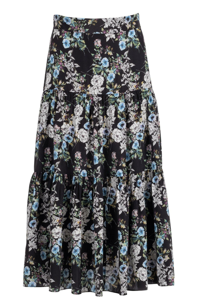 Tiered Midi Skirt - Black Blossom