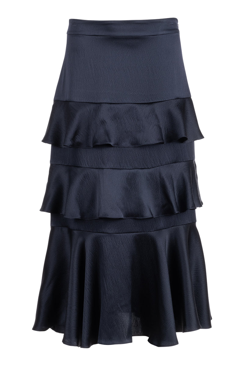 Cascade Ruffle Skirt - Navy Hammered