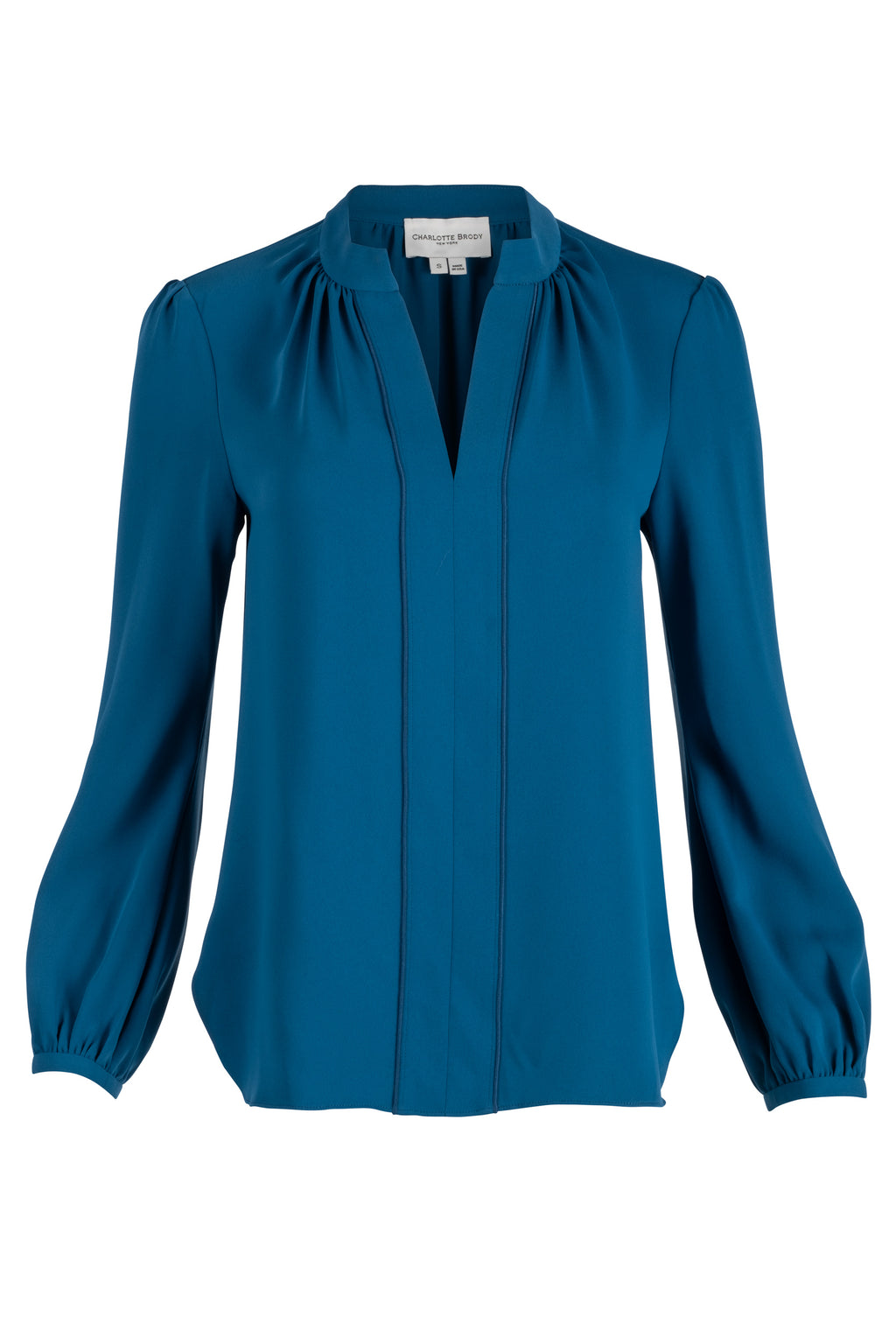 Long Sleeve Gathered Blouse - Teal