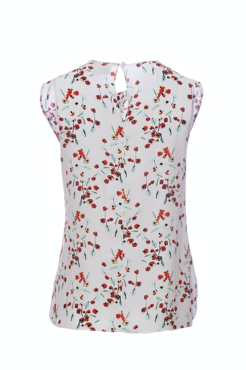 Sleeveless Ginger Blouse - Red Watercolor Floral