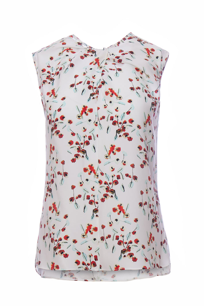 Sleeveless Ginger Blouse - Red Watercolor Floral