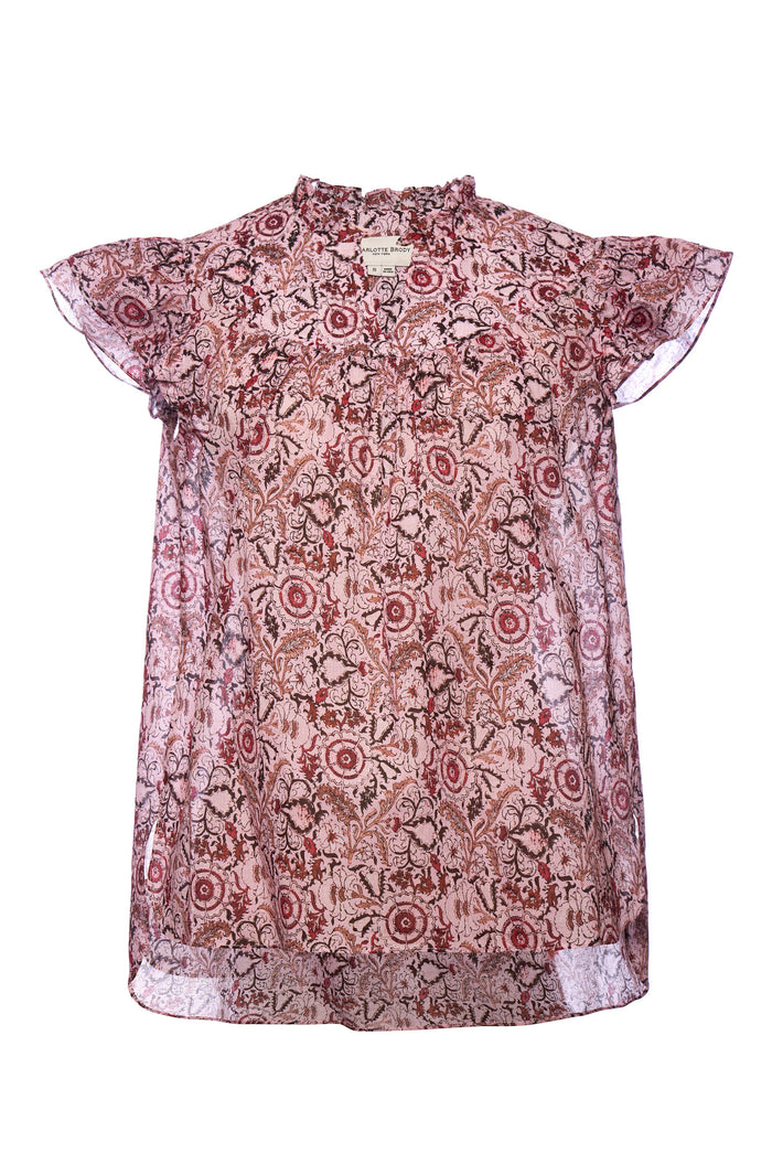 Dragonfly Blouse Pink Batik Sand Washed Silk
