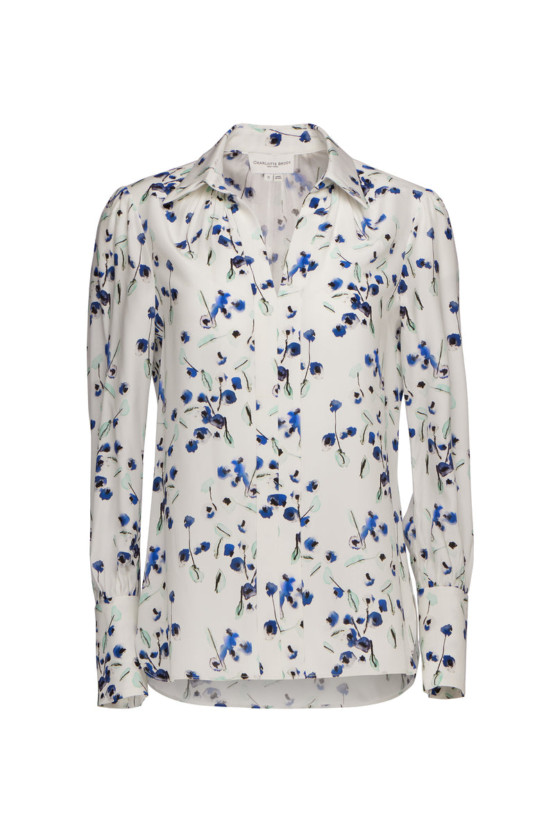 Laurel Blouse - Blue Watercolor Floral