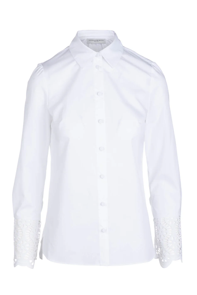 Lace Button Down - White