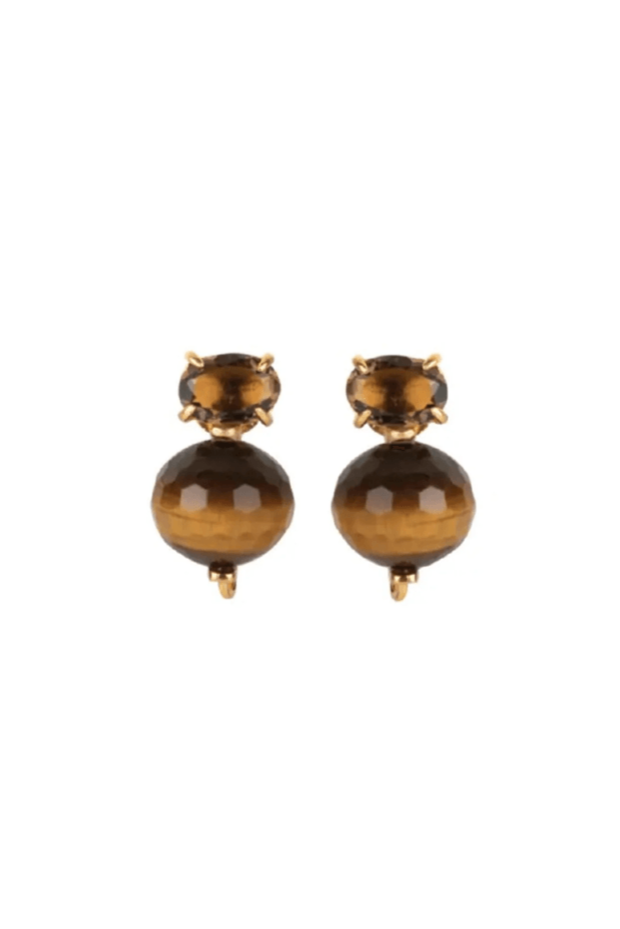 2 Tier Earrings - Smoky Quartz Tiger Eye