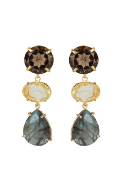 3 Tier Earrings - Smoky Quartz, Lemon Quartz, Labradorite