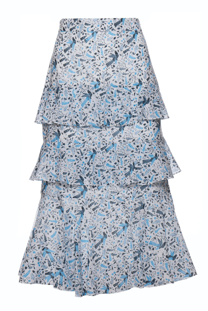 Cascade Ruffle Skirt - Blue Aztec Batik