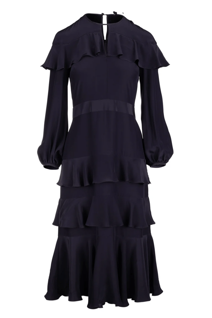 Cascade Ruffle Dress - Navy