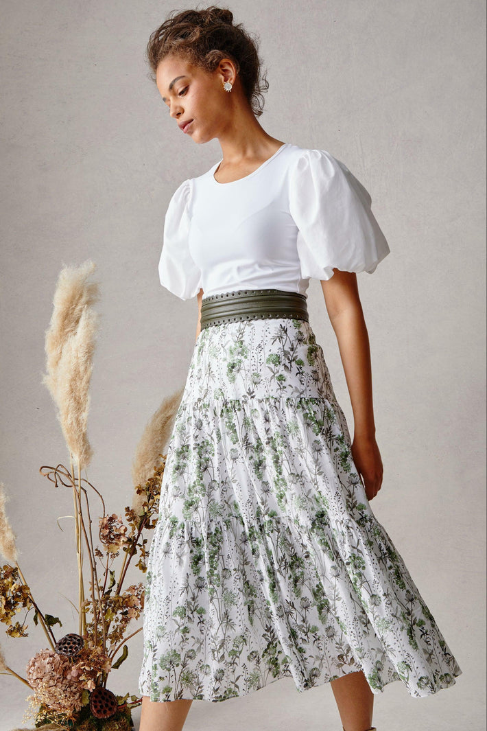 Tiered Midi Skirt - Enchanted Hydrangea