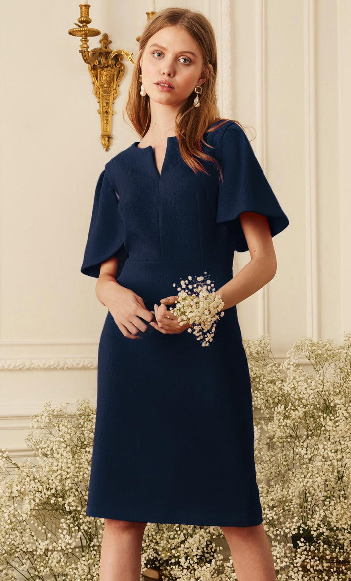 Caplet Dress - Navy Double Face Wool Crepe