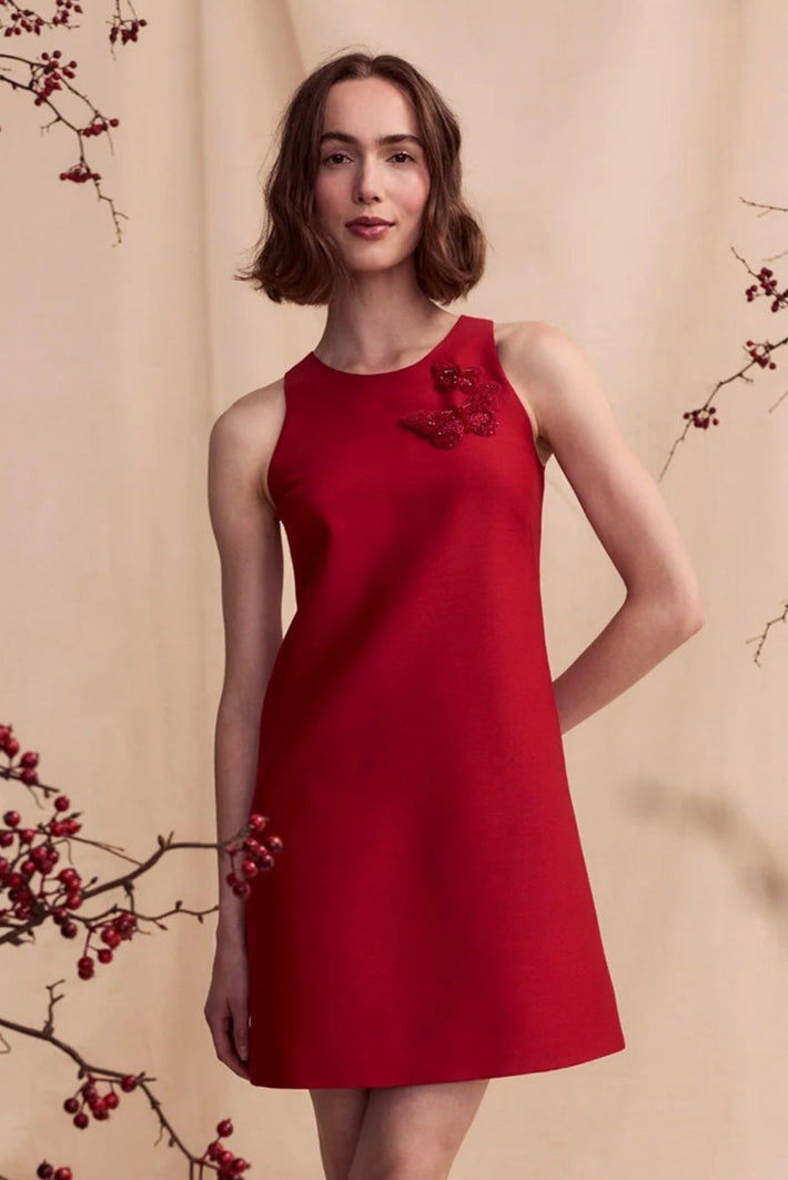 Trapeze Dress in Red Matte Silk Wool