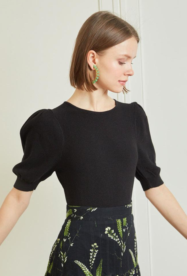 Ruched Sleeve Sweater - Black