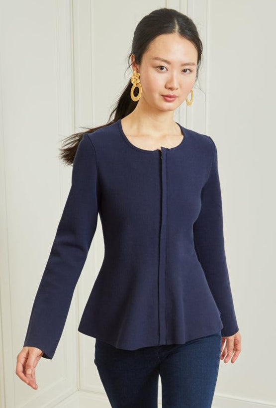 Flare Knit Blazer - Navy