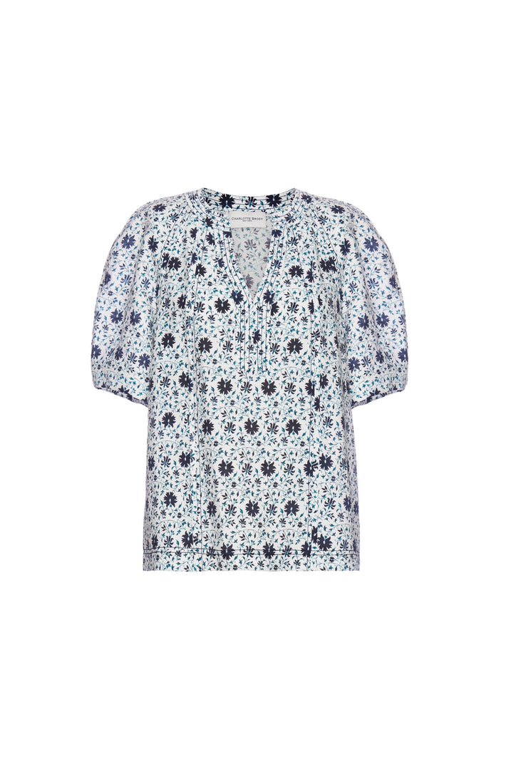Arbor Blouse - Indigo Fleur Sand Wash Silk