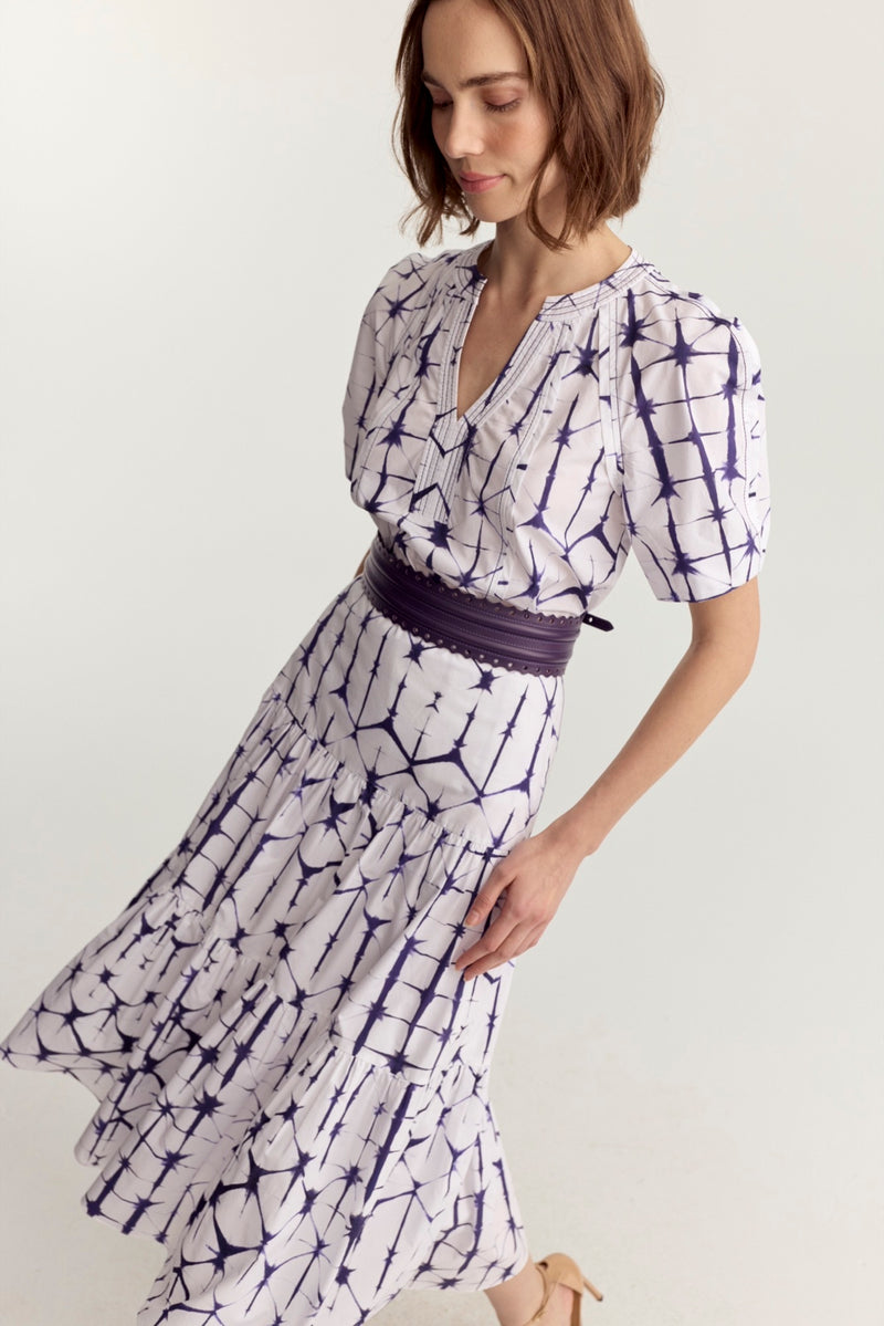 Tiered Midi Skirt -  Plum Shibori