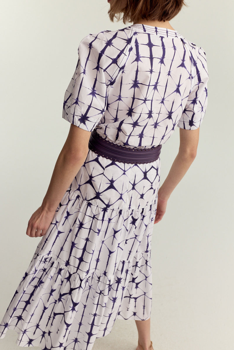 Tiered Midi Skirt -  Plum Shibori