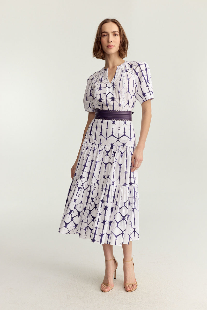 Tiered Midi Skirt -  Plum Shibori