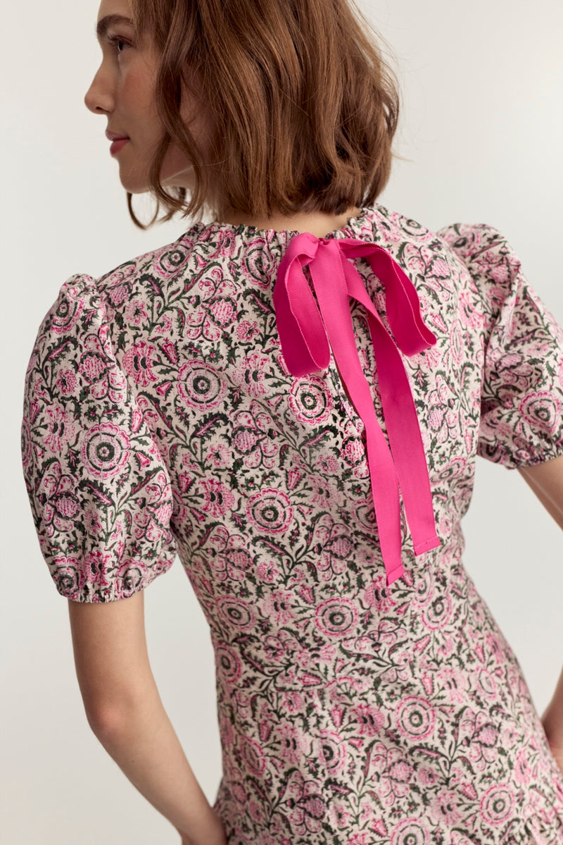Bardot Dress Magenta Batik Poplin