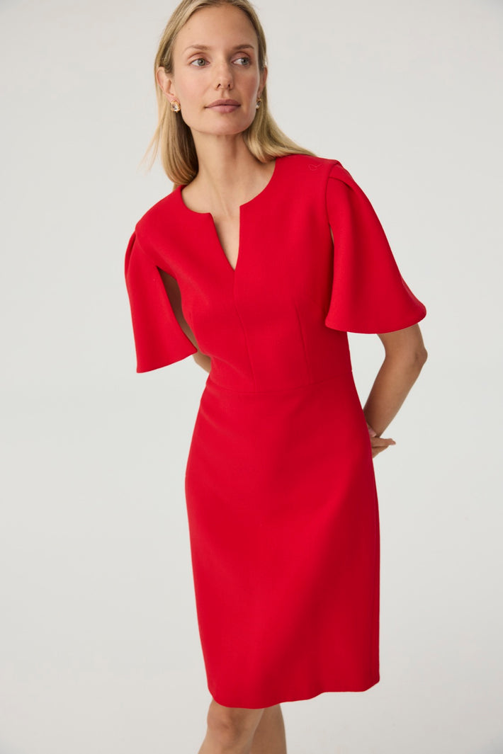 Caplet Dress - Red Double Face Wool Crepe