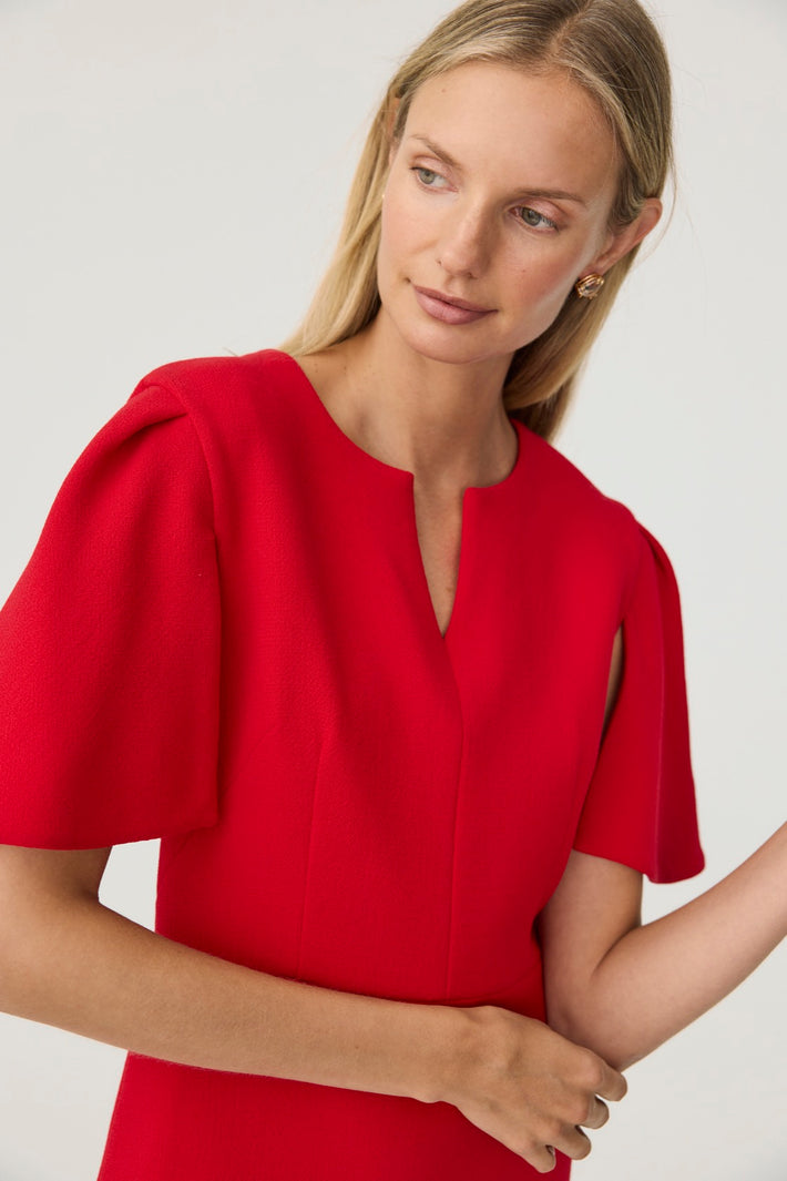 Caplet Dress - Red Double Face Wool Crepe