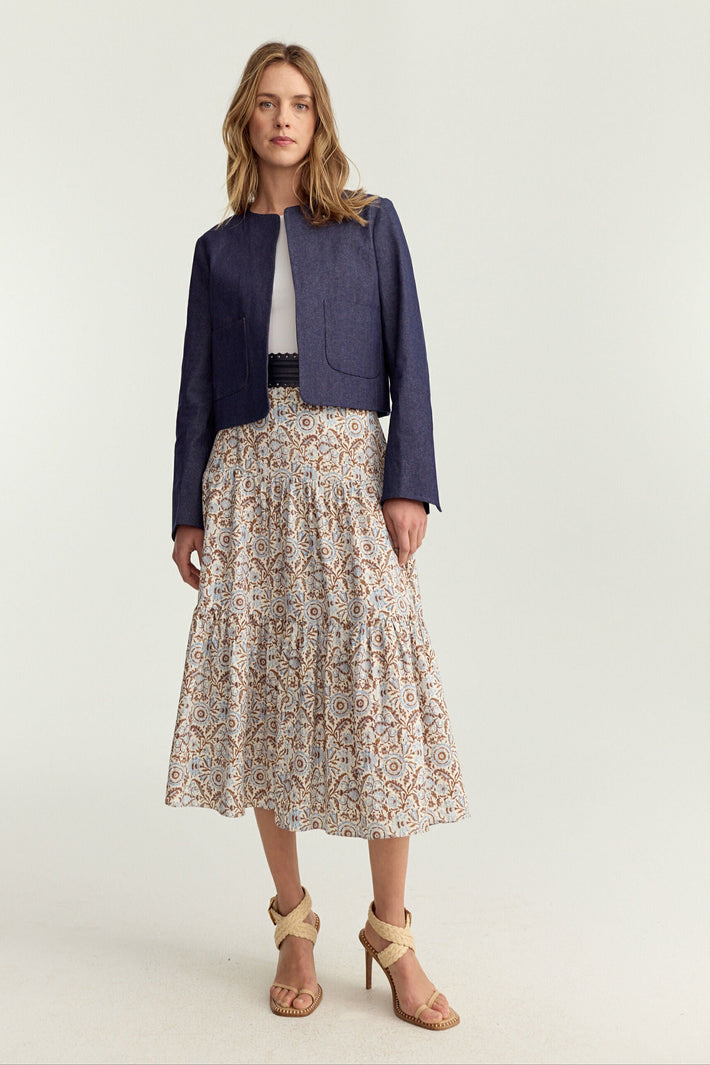 Tiered Midi Skirt - Blue Batik