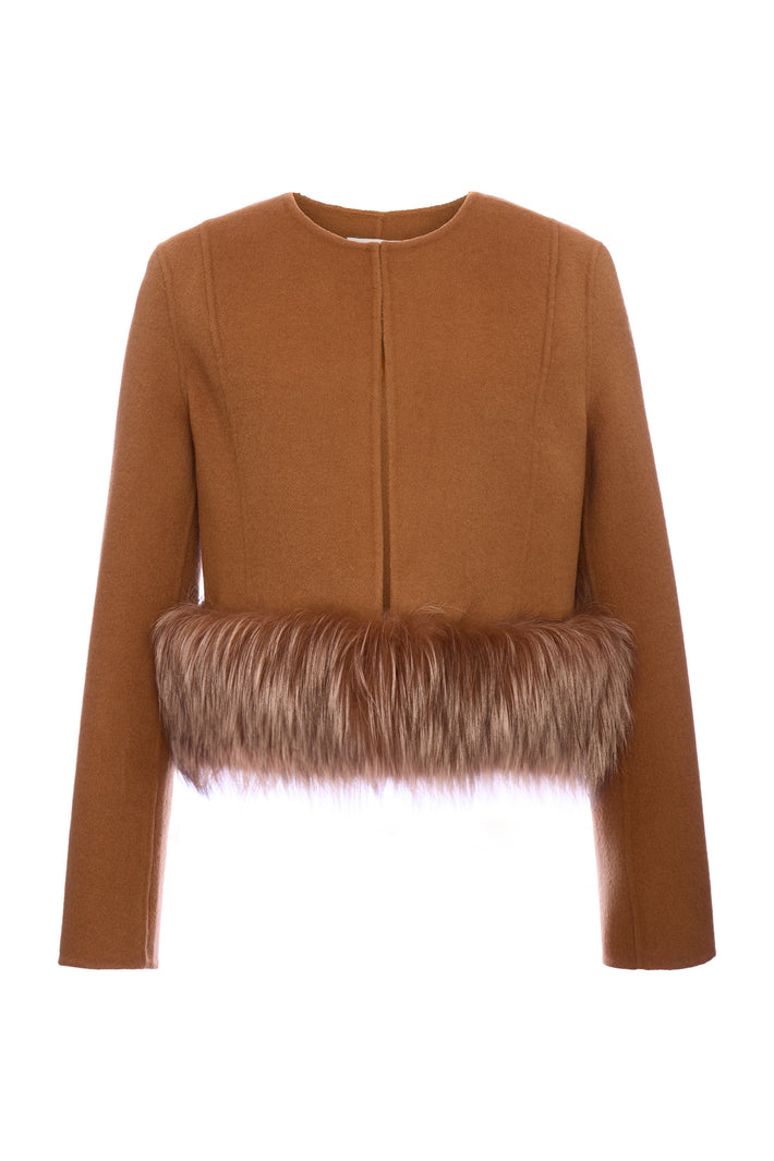 Crop Jacket with Fox Trim - Vicuna