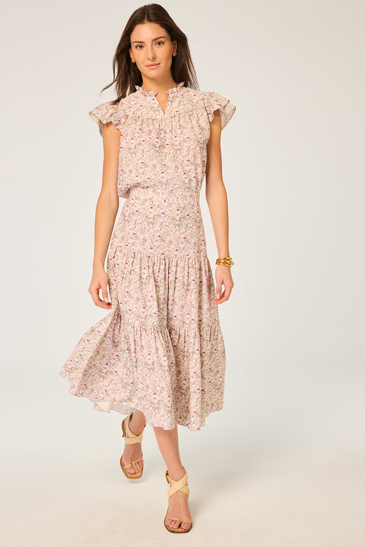 Tiered Midi Skirt - Rose Anemone