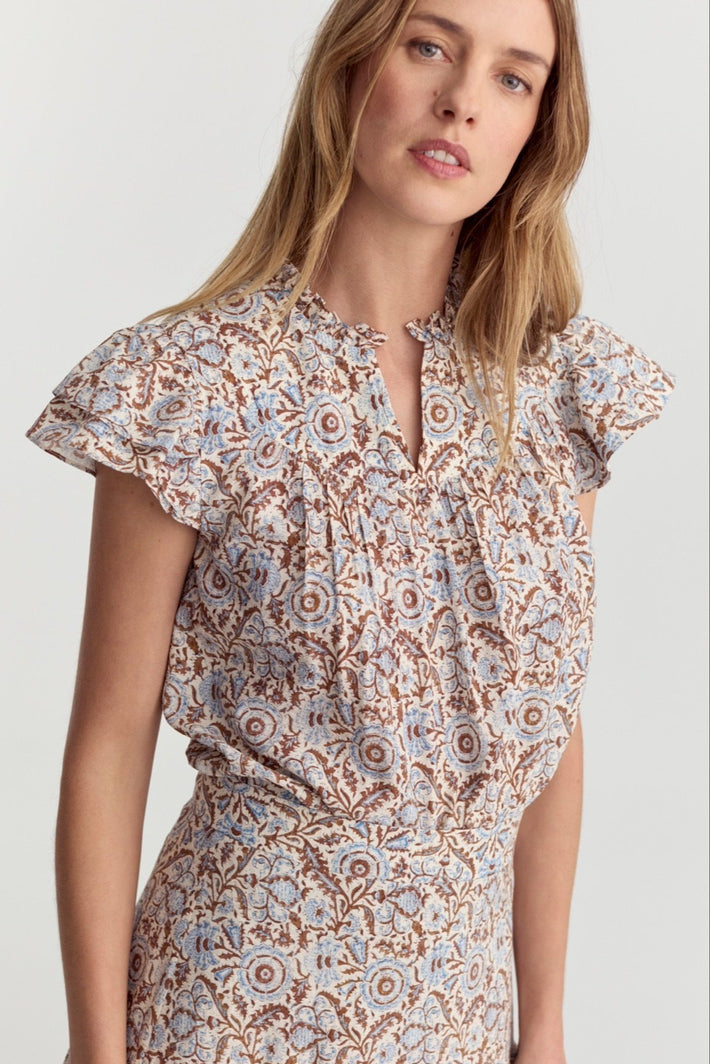Dragonfly Blouse Blue Batik Sand Washed Silk
