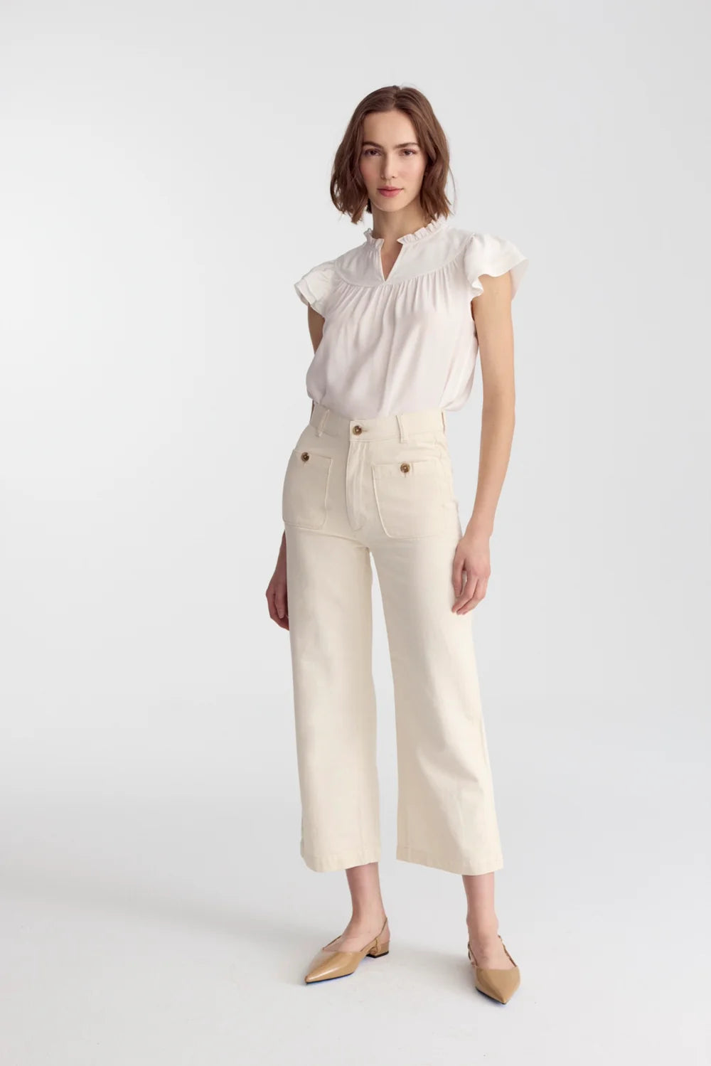 Hepburn Wide Leg Crop Jean Flax Hemp
