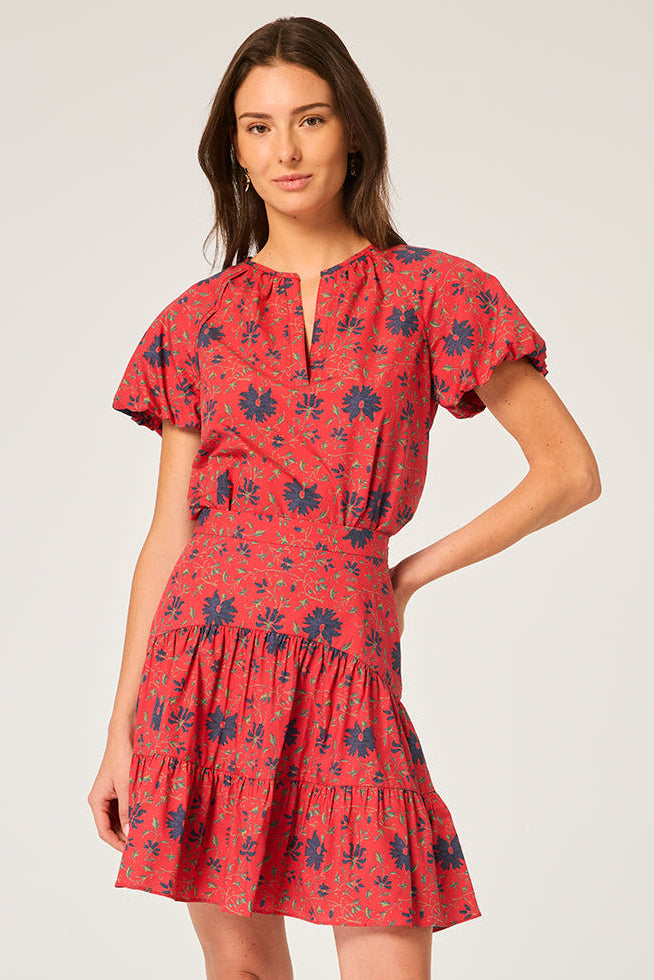 Riviera Skirt - Red Fleur Linen