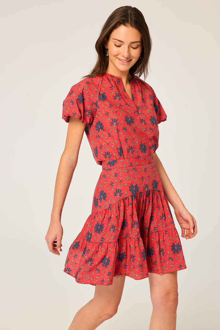 Elodie Blouse - Red Fleur Linen