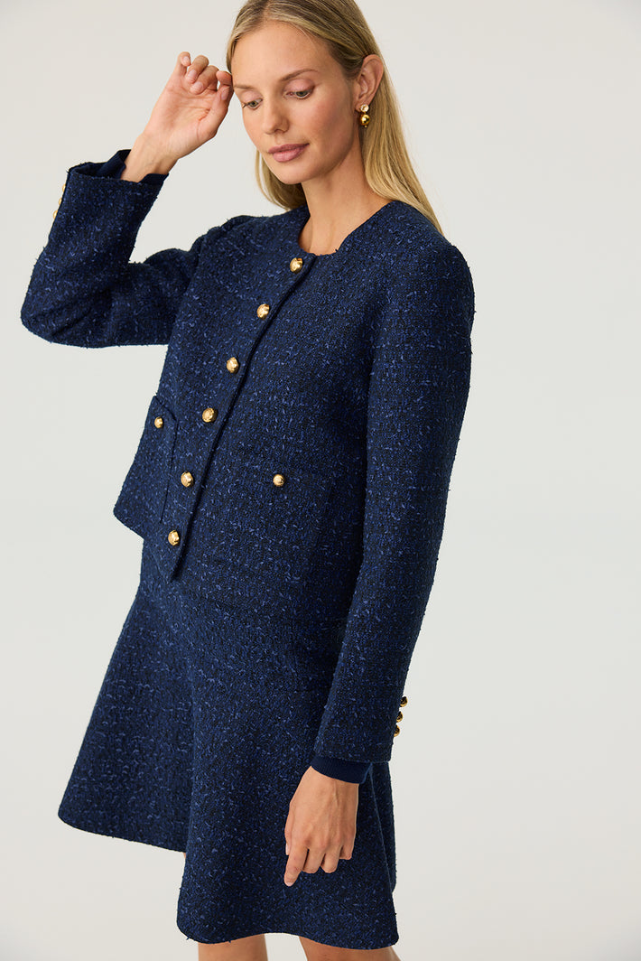 Fit & Flare Skirt - Navy Tweed